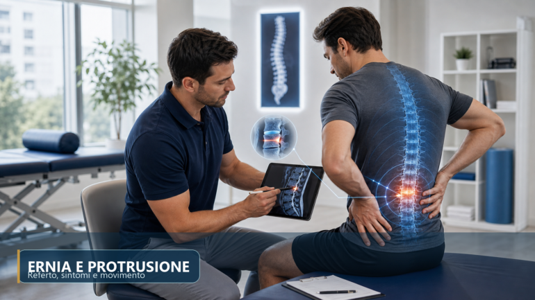 Ernia e protrusione discale: leggere sintomi e movimento con prudenza